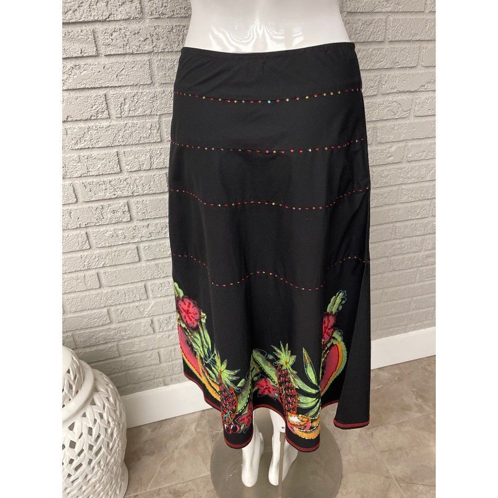 Basil & Maude Hand Painted Beaded & Sequin Skirt Size 2